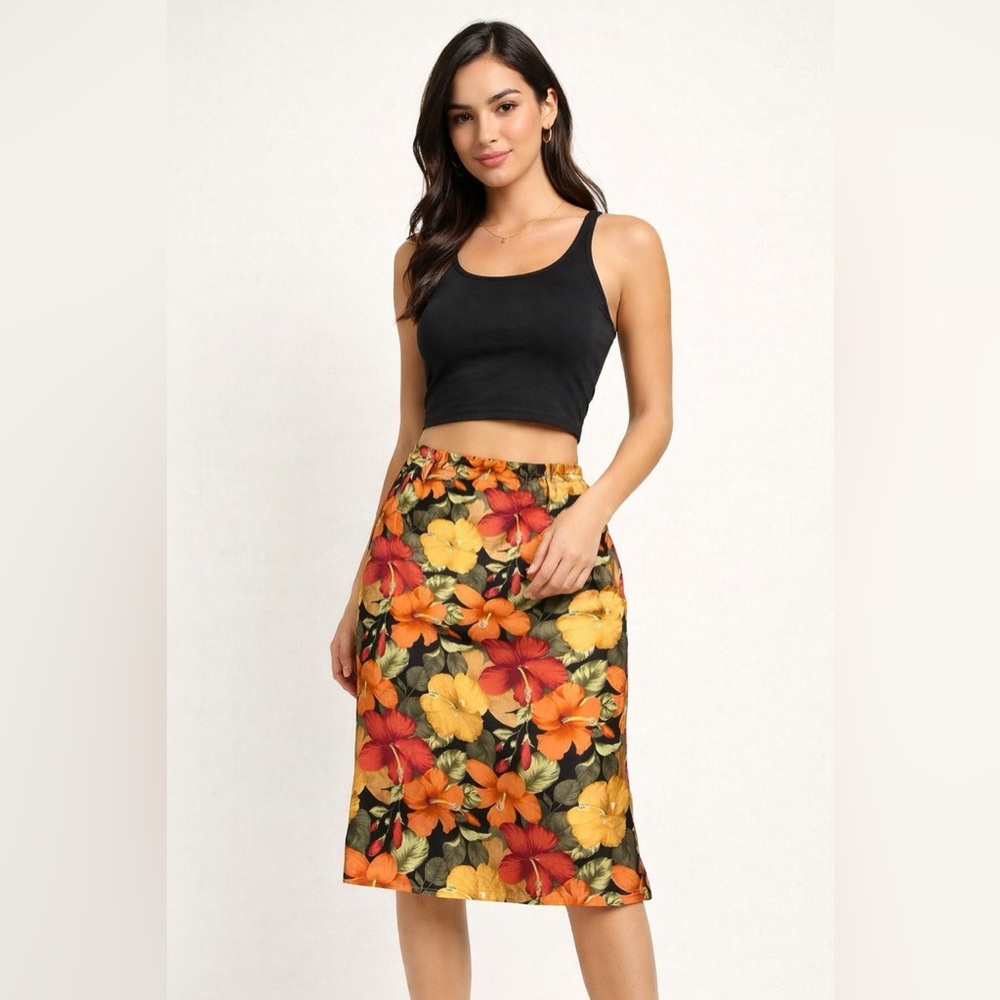 Allison Taylor Silk Floral Sz 12 Pencil Skirt Sz 12 Tropical Lined Midi Vacation